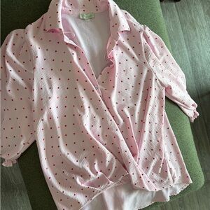 Chenault Pink Blouse with Red Heart Accents